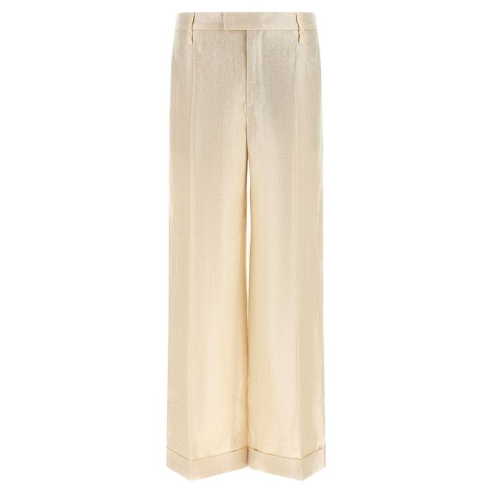 Brunello Cucinelli Gold Linen Casual Women's Pants